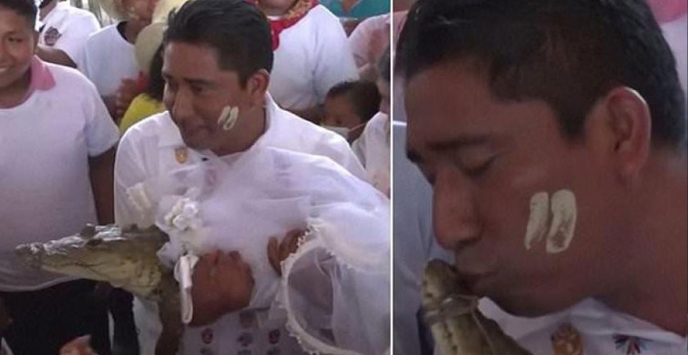 Böyle evlilik olmaz olsun! Meksika'da Başkan timsahla evlendi yetmedi bir de onu öptü o anlar herkesi şoke etti