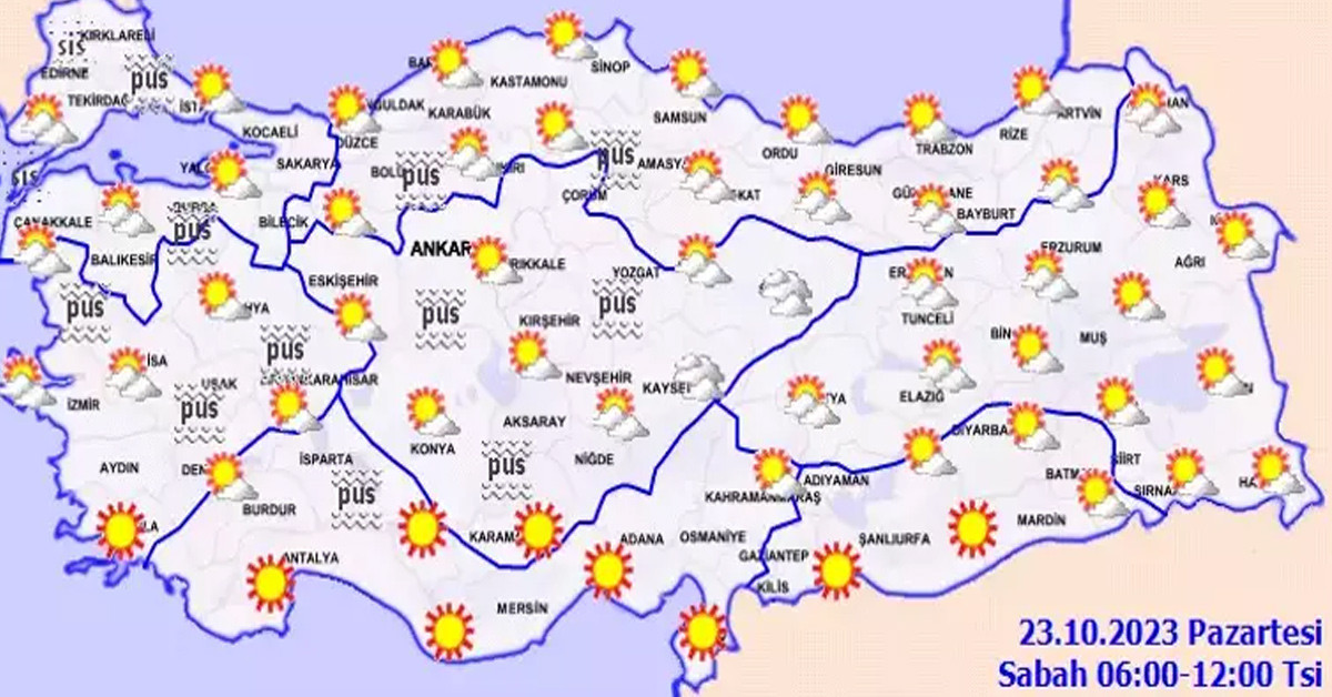 23 ekim 2023 hava durumu türkiye