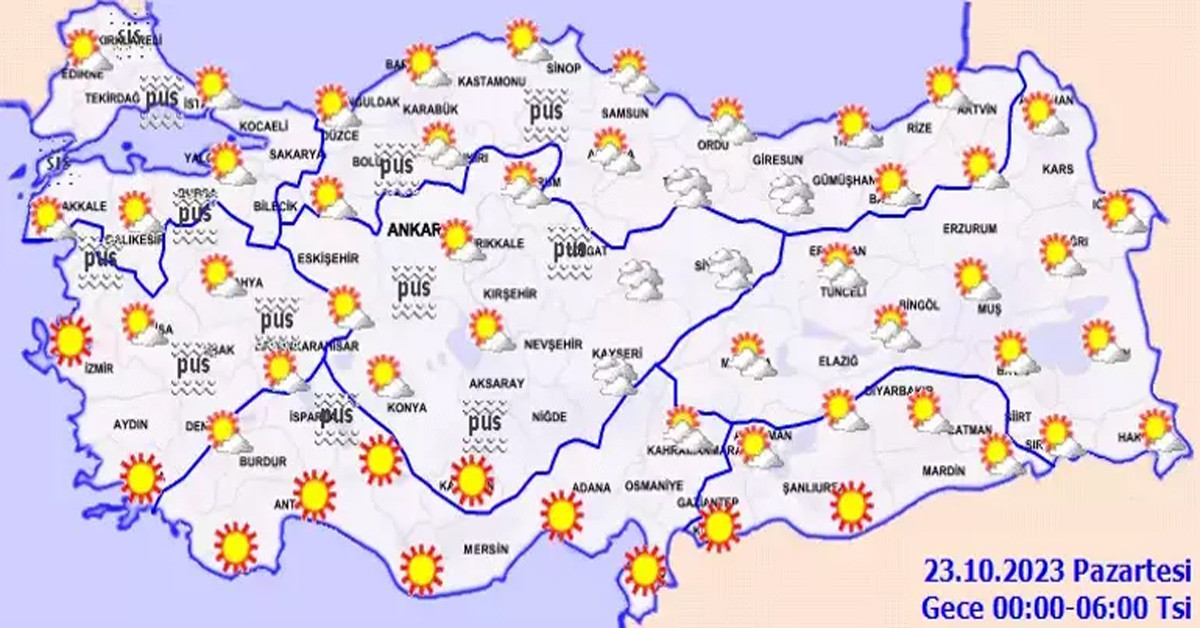 23 ekim pazartesi istanbul hava durumu