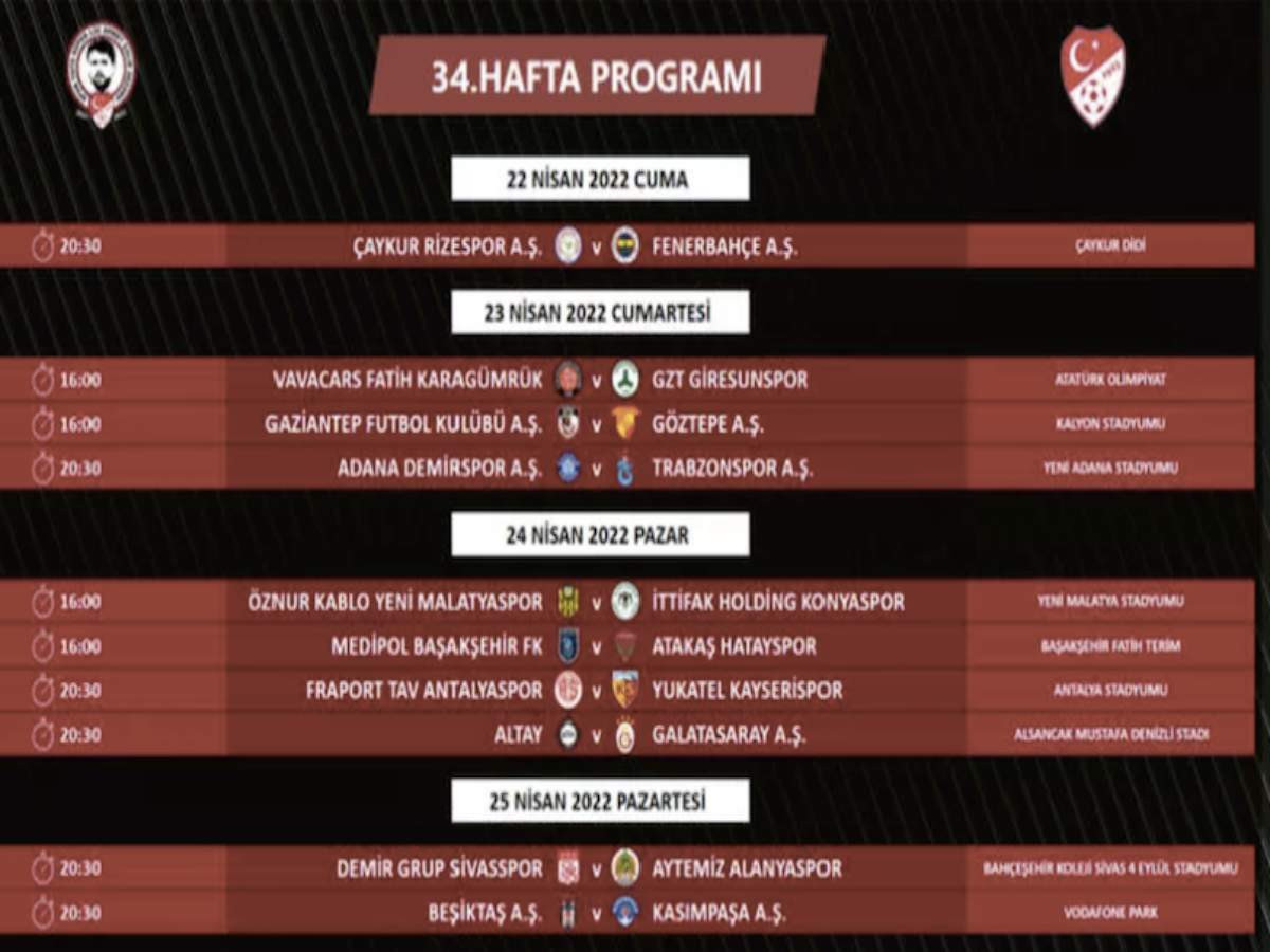 34.hafta derbi programı