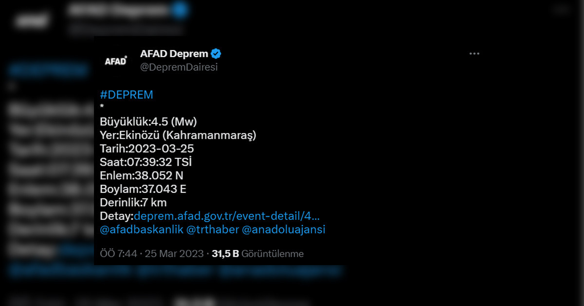 4.5 büyüklüğünde deprem