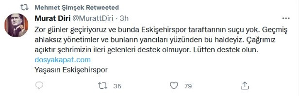 Eskişehirspor Başkanı Paylaşım