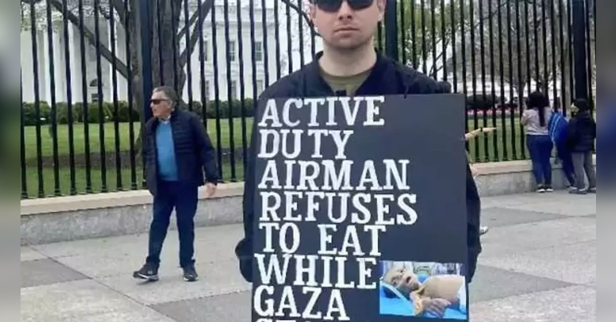 ABD Hava Kuvvetleri mensubu Larry Hebert, İsrail’in saldırılarını sürdürdüğü Gazze’deki siviller için ‘‘İşgale son verin’’ çağrısıyla Beyaz Saray önünde 31 Mart’tan bu yana açlık grevi yapıyor.