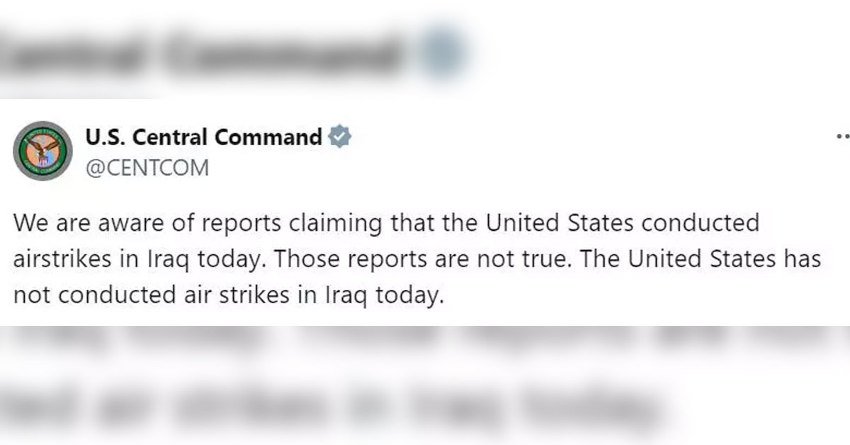ABD Merkez Komutanlığı (CENTCOM), Amerika Birleşik Devletleri’nin Irak’a saldırı düzenlediğine dair iddialara yanıt verdi.
