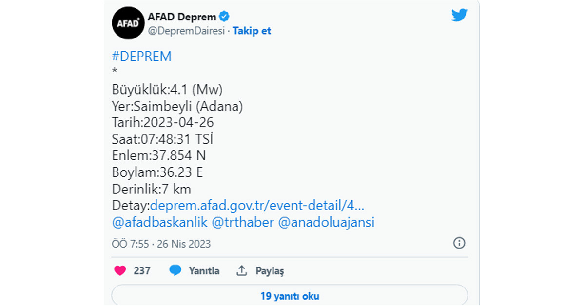 Adana'da deprem