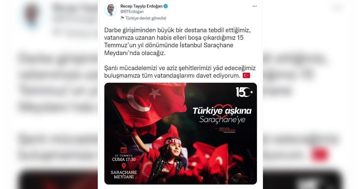 Başkan Erdoğan'dan Anma İlanı