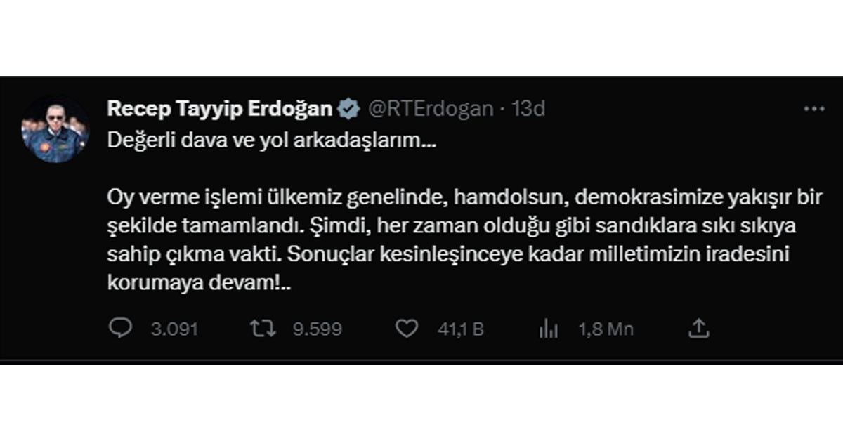 Başkan Erdoğan'dan seçim paylaşımı