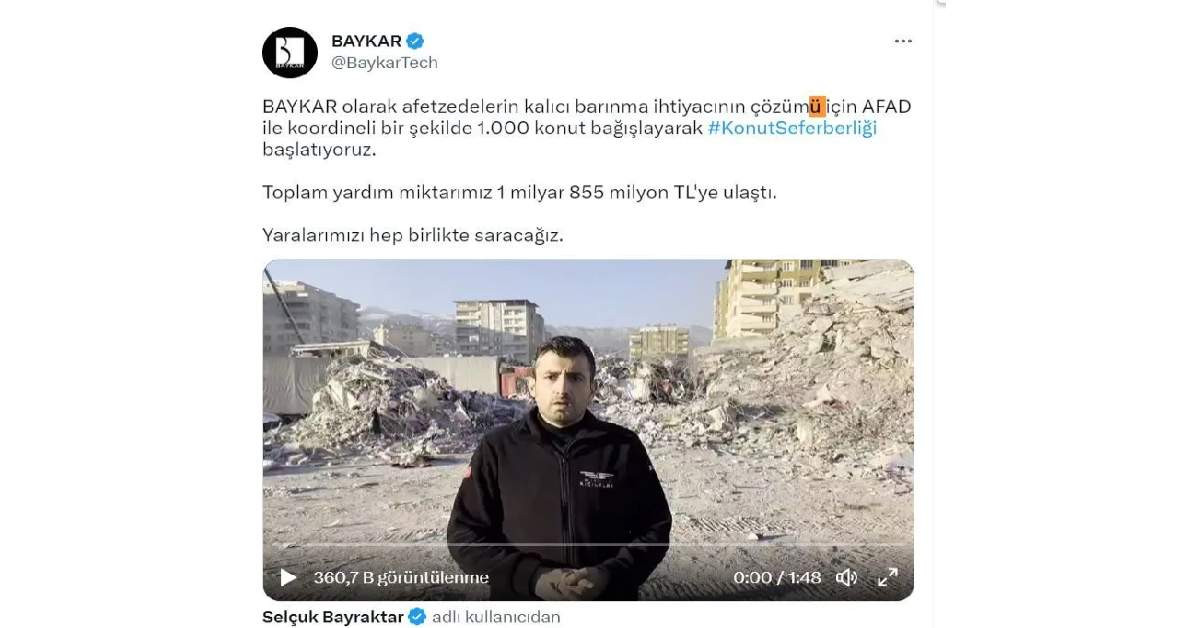 Baykar Deprem Konut Yardımı