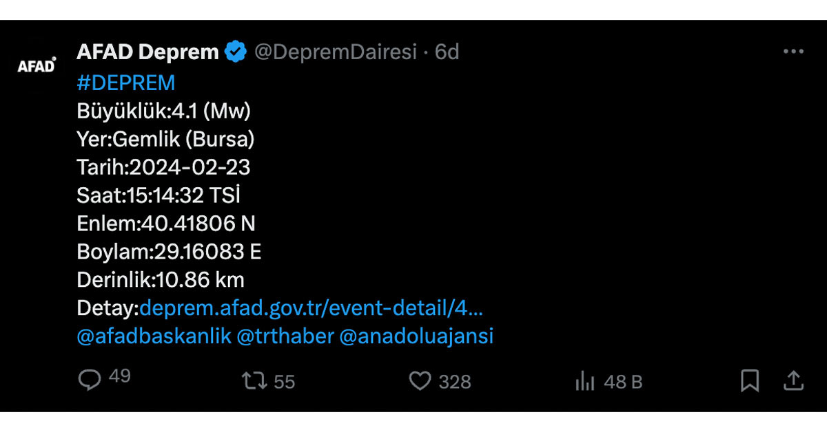 Bursa'da deprem