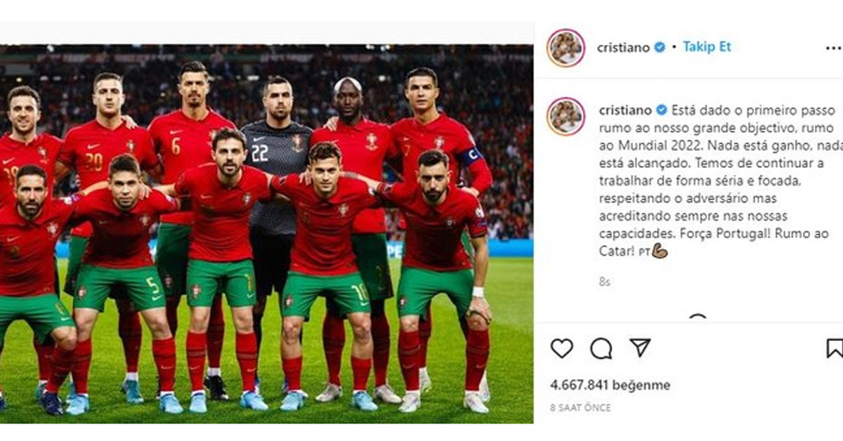 Cristiano Ronaldo'nun sosyal medya paylaşımı dikkat çekti.