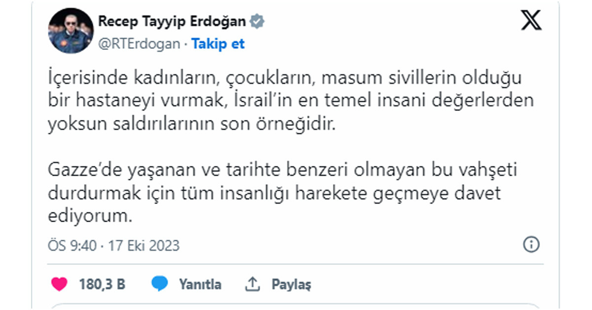 Erdoğan'dan İsrail'e sert tepki