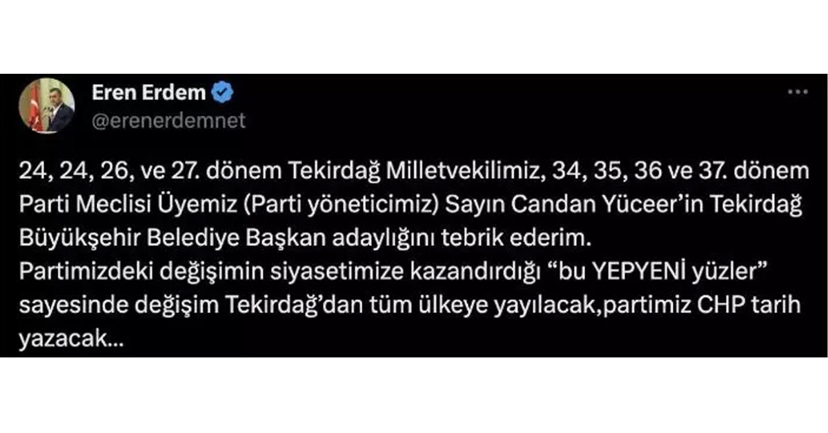 Eren Erdem'in, Candan Yüceer'in adaylığına ironik yaklaşımı.