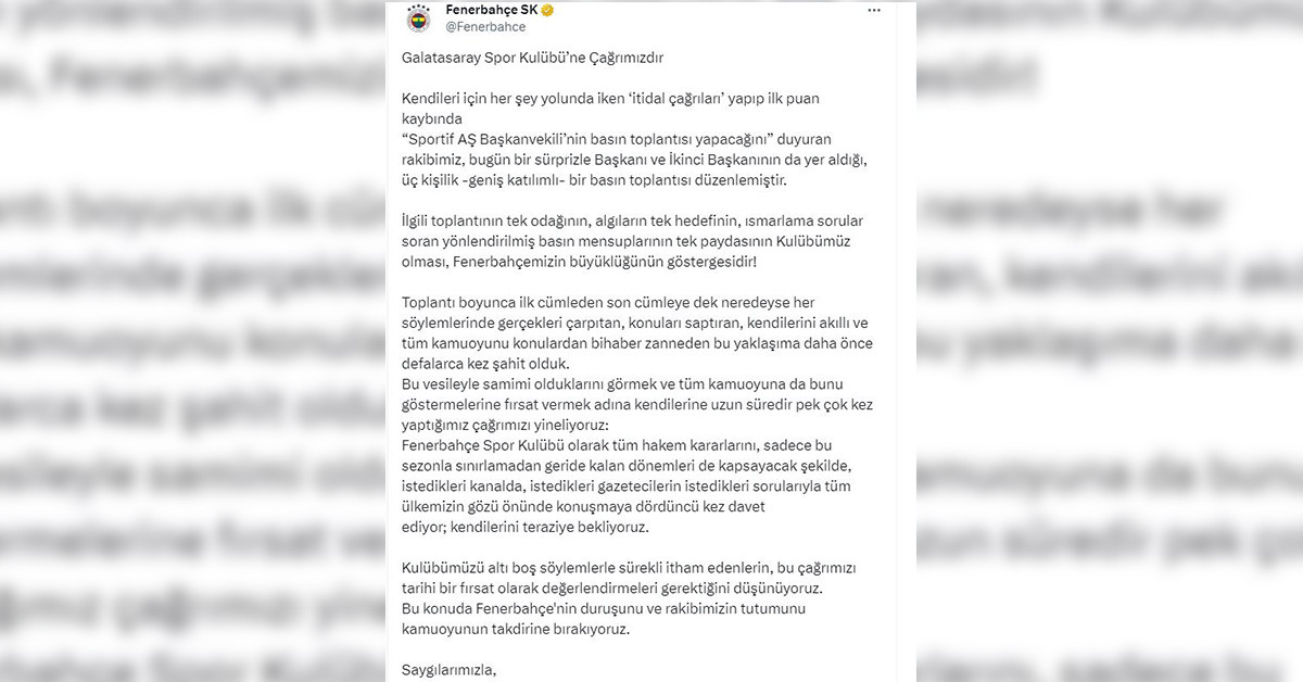 Fenerbahçe'den Galatasaray açıklaması