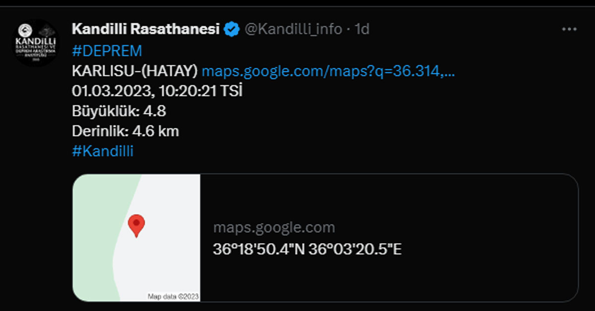 Hatay da deprem