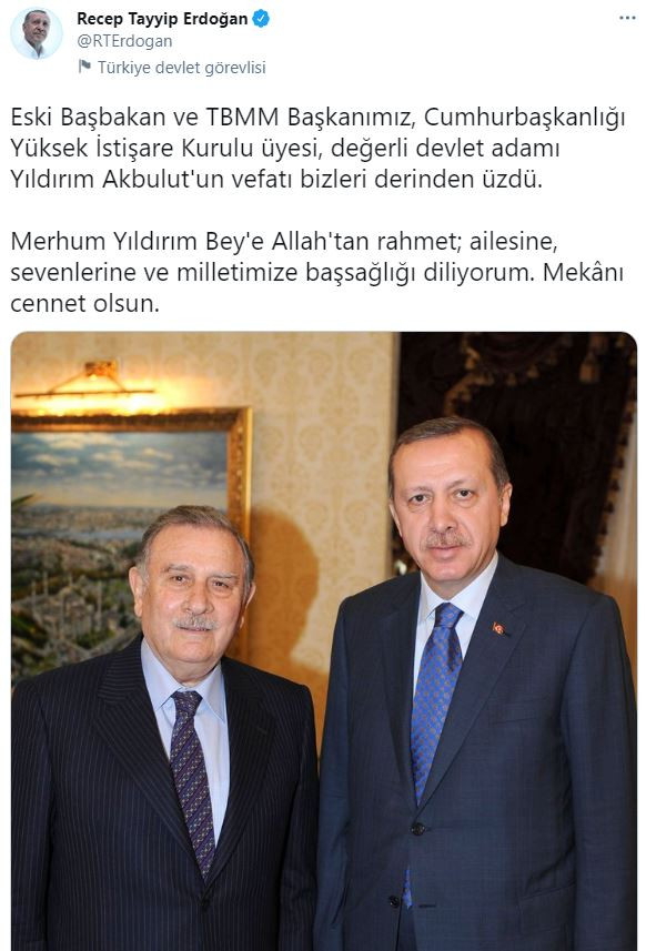 Başkan Erdoğan'dan Eski Başbakan'ın Vefatı ile İlgili Taziye Mesajı56456465