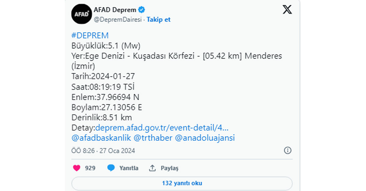 İzmir de deprem