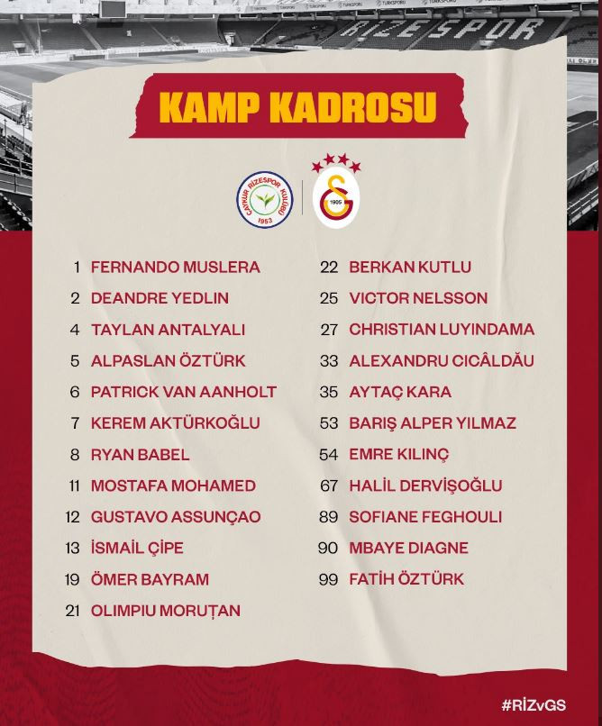 Galatasaray Kamp Kadrosu
