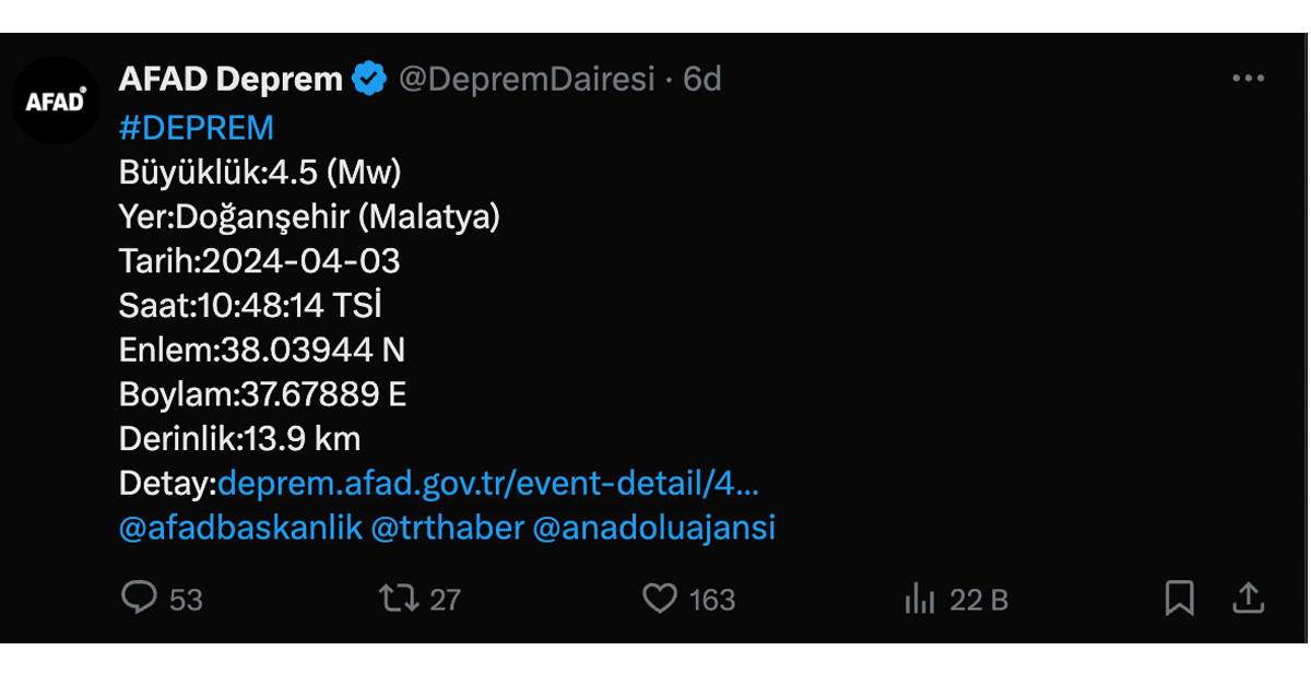 Malatya'da deprem