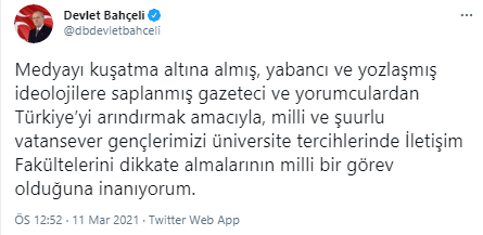 MHP Lideri'nden Gençlere İletişim Fakültesi Çağrısı452