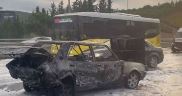 İstanbul’da korku dolu anlar: Minibüse çarpan araç alev aldı