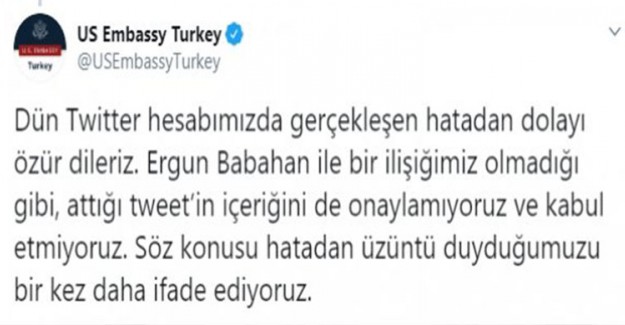 ABD'nin Ankara Büyükelçiliğinden Özür Paylaşımı Geldi