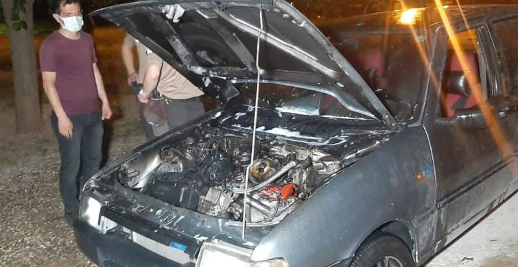 Adıyaman’da Bir Otomobil Alev Alev Yandı