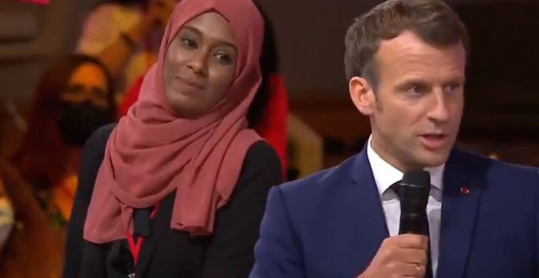 Emmanuel Macron Oy Toplamak Canlı Yayına Başörtülü Kadın Çıkardı