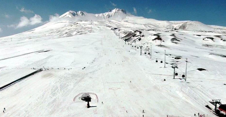 Erciyes’te Turistler Kısıtlamada Boş Kalan Pistlerin Keyfini Çıkardı