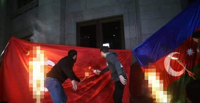 Ermeniler Türk Ve Azerbaycan Bayrakları Yaktı