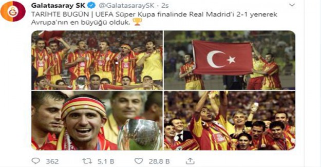 Galatasaray Sosyal Medyadan UEFA Süper Kupa'nın Yıl Dönümünü Paylaştı
