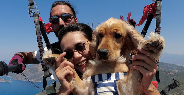 Ölüdeniz'in Eşsiz Manzarasında Köpeği  ile Yamaç Paraşütü Yaptı