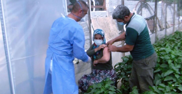 Sağlık Ekipleri Antalya Manavgat İlçesinde Üretici Çifte Serada Aşı Yaptı
