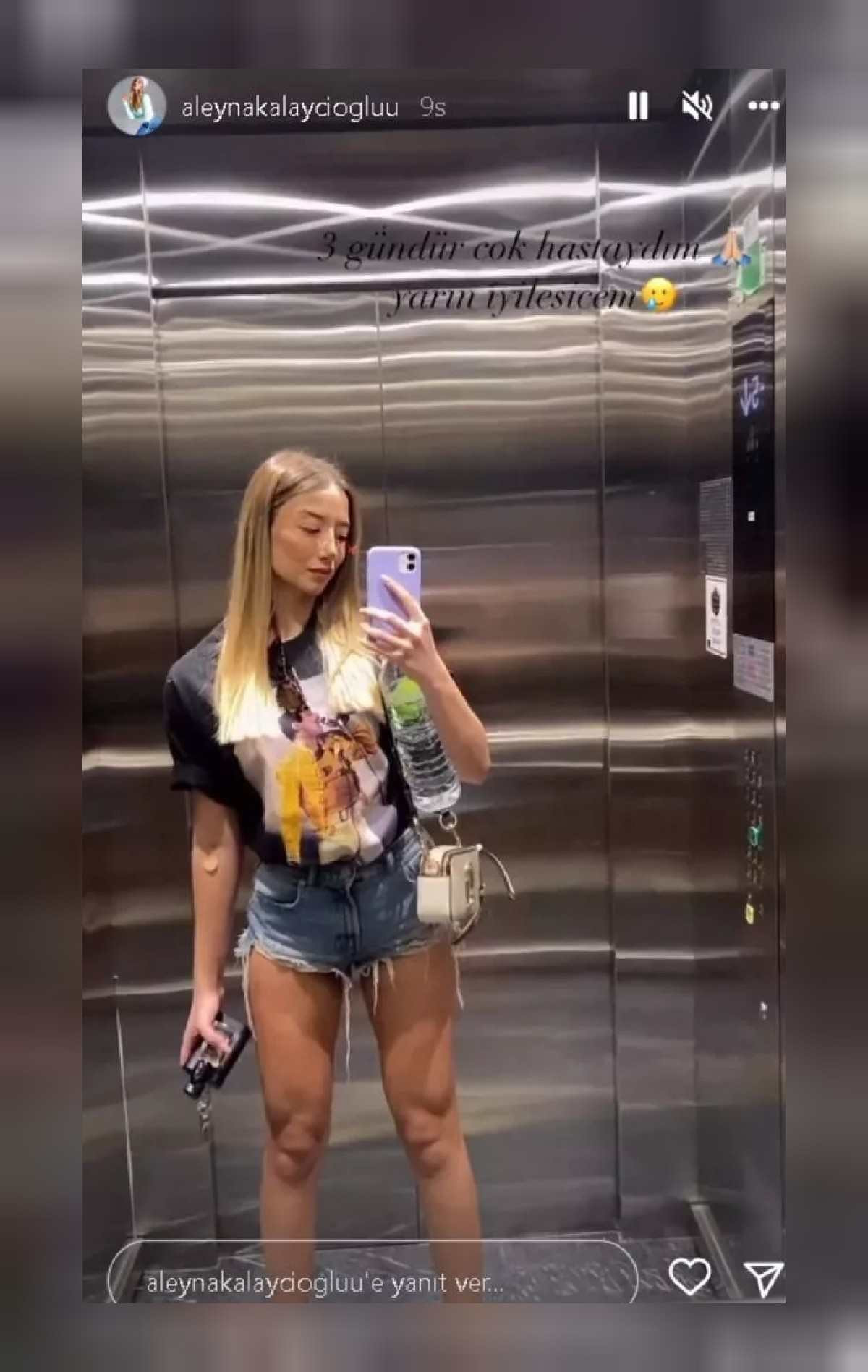 Aleyna Kalaycıoğlu asansör pozları