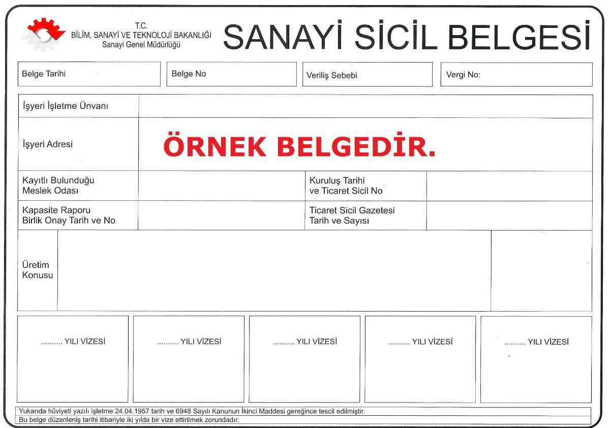 sanayi sicil belgesi nedir