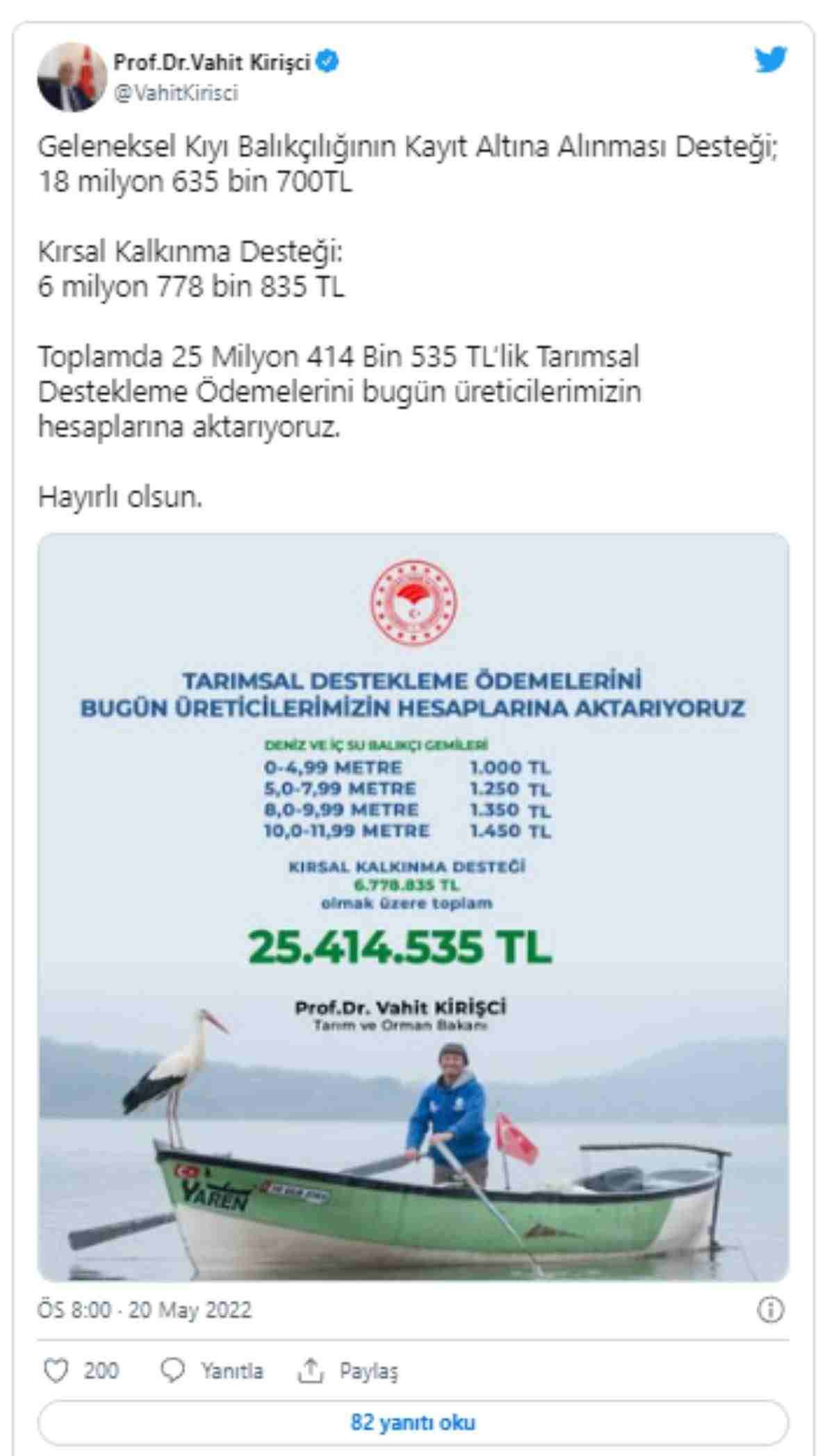 Tarım ve Orman Bakanı Vahit Kirişci açıklama