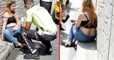 Taksim’de Sinir Krizi Geçiren Turist Kadın Tartıştığı Taksicinin Arabasını Yumruklayıp Tekmeledi
