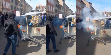 İsviçre'de PKK destekçilerinden provokatif eylem: Bayraktar TB2 maketi yakıldı!